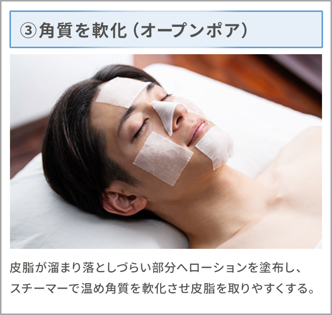 ③角質を軟化（オープンポア）